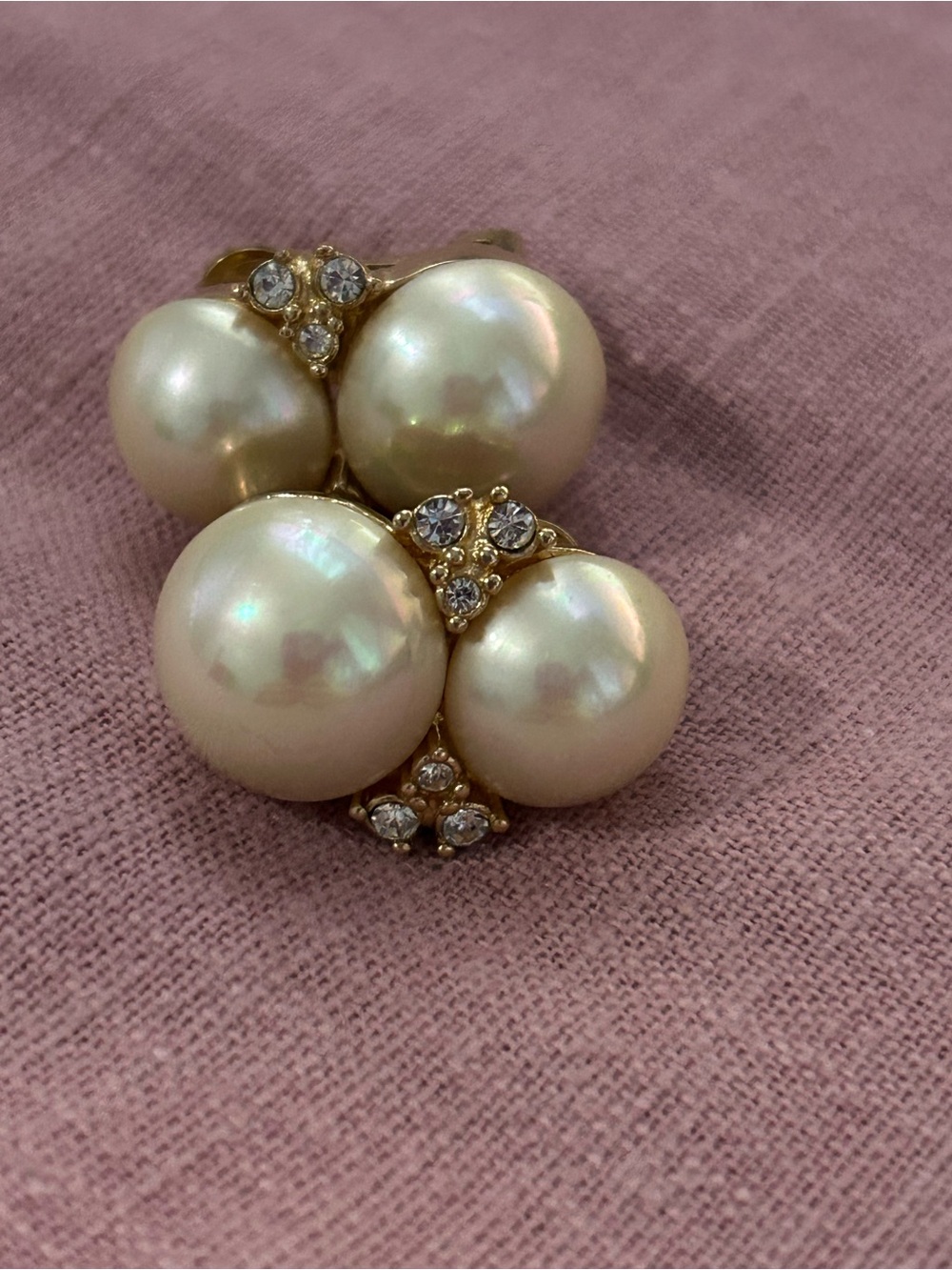 VTG Christian - Classic Pearl and Crystal Cluster Clip-On Earrings - Picture 2 of 5